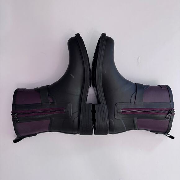 Rag & Bone Shoes Women 37 Black Moto Rubber Rain Boot Zip Strap Stud Detail - Picture 12 of 16